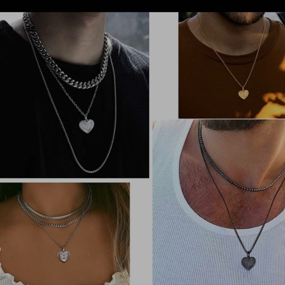 Chain Heart Black Stainless steel Necklace for Women Men Stylish new - Picture 4 of 5